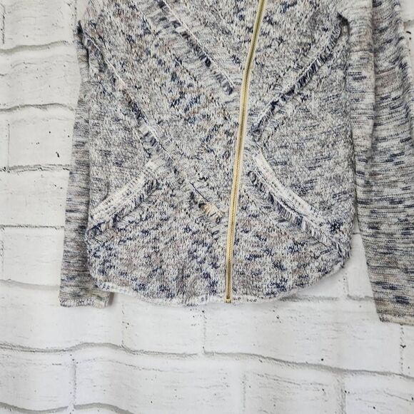Lucky Brand Womens Side Zip Tweed Blazer Jacket Knitted Hi Low Blue Medium - Picture 4 of 14